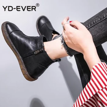 

Fashion Handmade Shoes For Women 100% Genuine Leather Ankle Boots Winter Autumn Flat Women Shoes Round Toes Boots