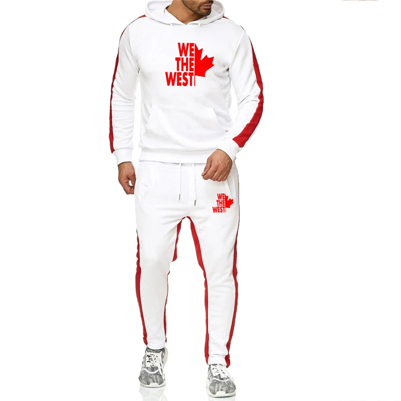 Зимние мужские комплекты, спортивный костюм, для бега, Chandal Hombre, спортивный костюм, Повседневный свитер с капюшоном, штаны, хлопок, Ropa Hombre, толстовка - Цвет: White 2