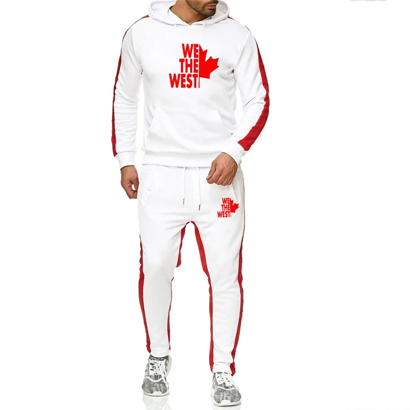White 2 Зимние мужские комплекты, спортивный костюм, для бега, Chandal Hombre, спортивный костюм, Повседневный свитер с капюшоном, штаны, хлопок, Ropa Hombre, толстовка - Цвет: White 2
