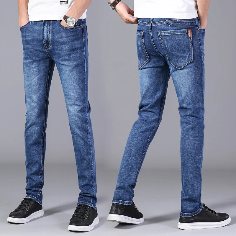 Мужские весенние и летние новые Стрейчевые обтягивающие джинсы штаны большого размера Молодежные Брюки