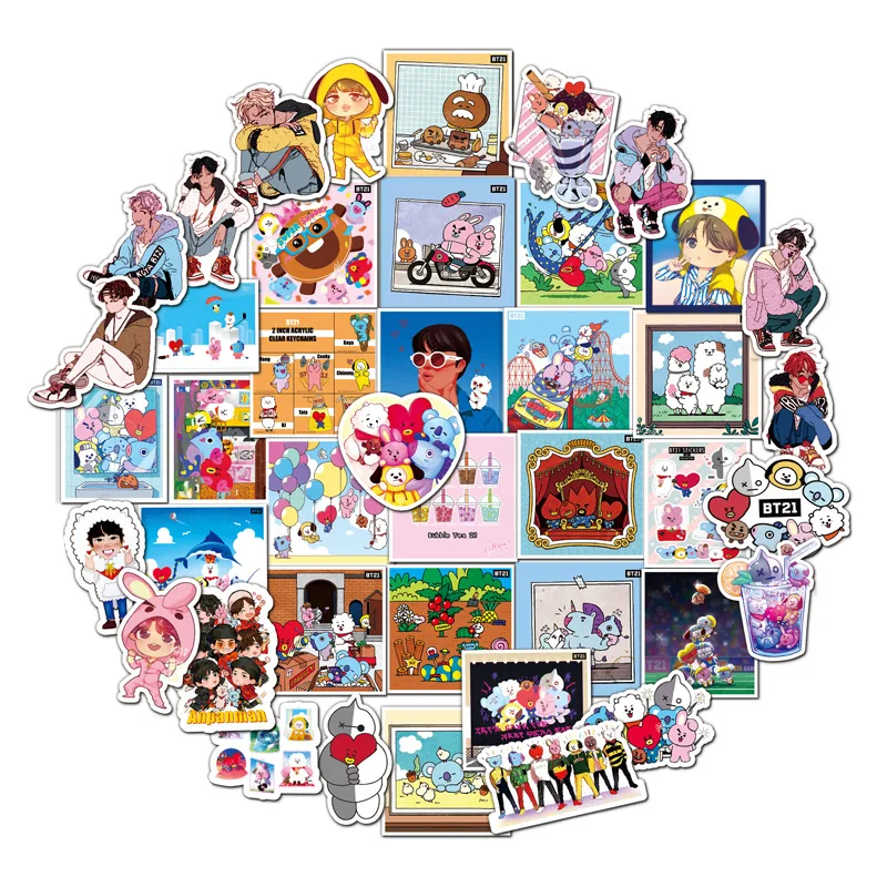 

50pcs/lot New BT21 No Repeating Graffiti Sticker PVC Sticker For DIY Luggage Phone Laptop Graffiti Stickers Vinyl Waterproof DIY