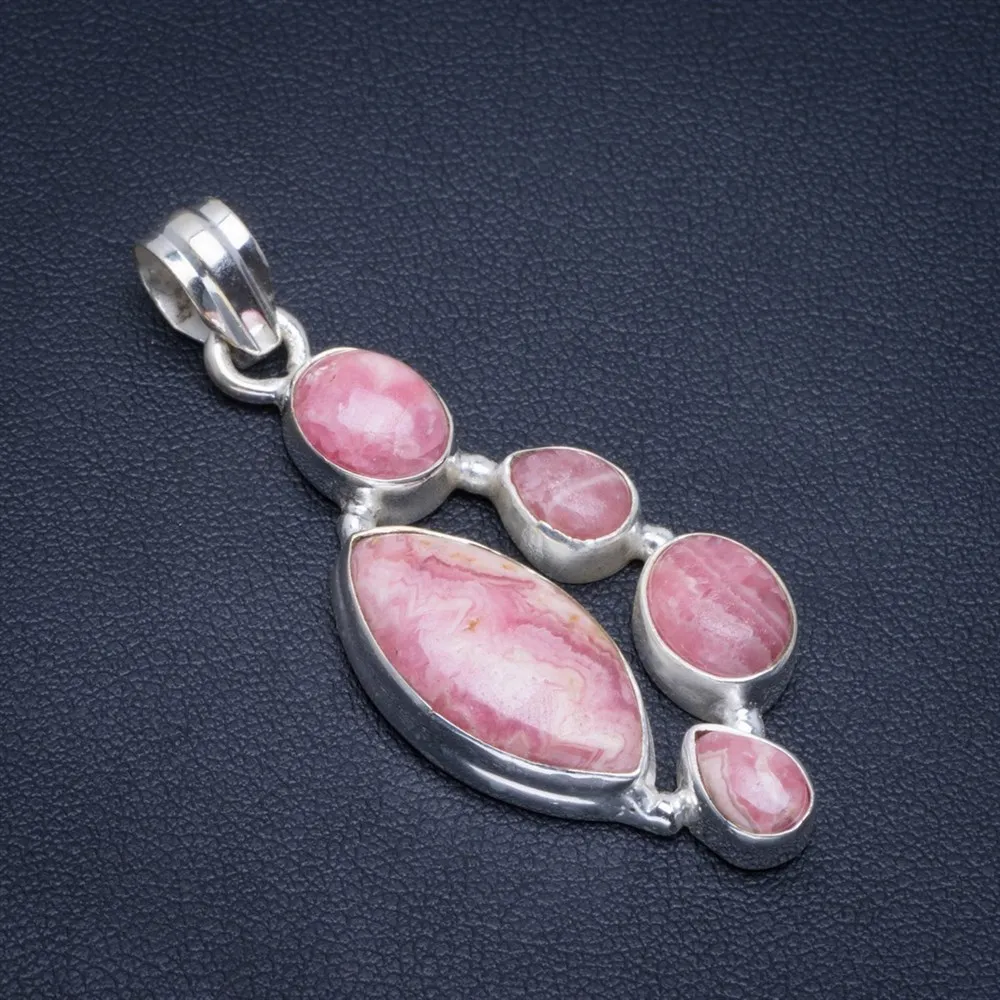 Натуральный Родохрозит ручной работы уникальный 925 пробы серебряный кулон " B3072