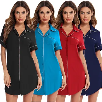 

Korean Style Women Sleepwear Thin Short Sleeve Turn-down Collar Elegant Comfortable Female Loose Solid Color Daily Pajamas