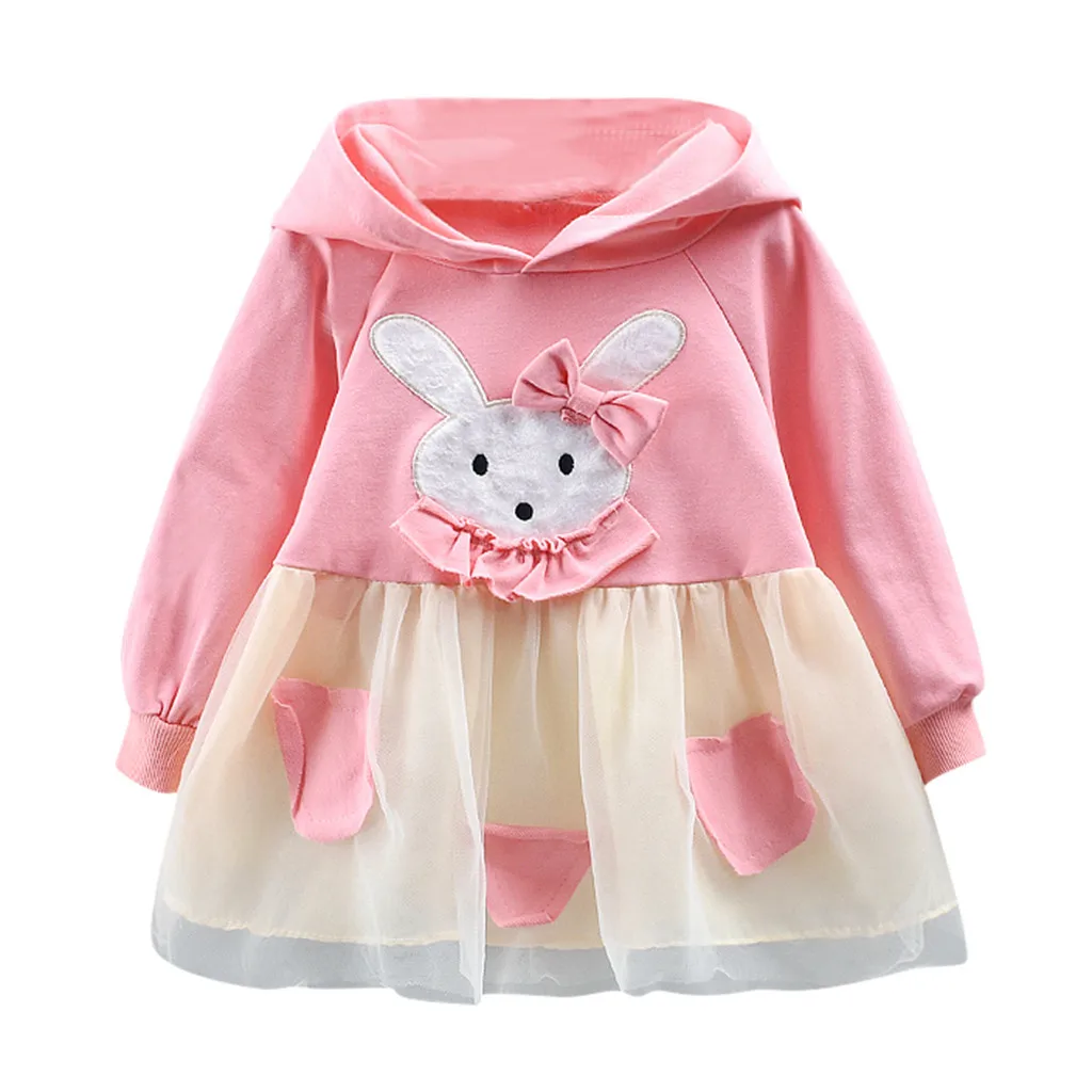 Осеннее платье для девочек накидка принцессы с длинными рукавами и рисунком кролика из мультфильма для маленьких девочек яркое платье из тюля для детей от 3 до 24 месяцев