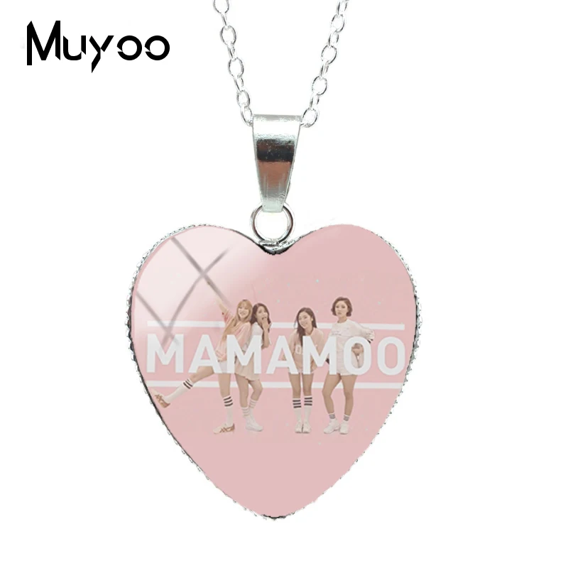 Новая мода Mamamoo девушки Kpop группа сердце бижутерия со стеклянными кабошонами ожерелье ручной работы Сердце Подвески Подарки для фанатов HZ3 - Окраска металла: 2