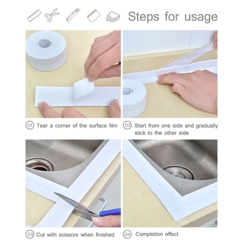 3.2mx3.8cm Self adhesive Sink Stickers Waterproof Mildew-Proof Tape Kitchen Seam Gap Corner Sealing Strip Bathroom Toilet PVC sealing strip tape waterproof tape sealing tape sealing strip
