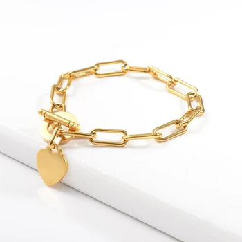 

Baoyan Heart Bracelet Fashion Adjustable 18K Plating Gold Link Chain Bracelet Stainless Steel Jewelry Anniversary Gift For Women