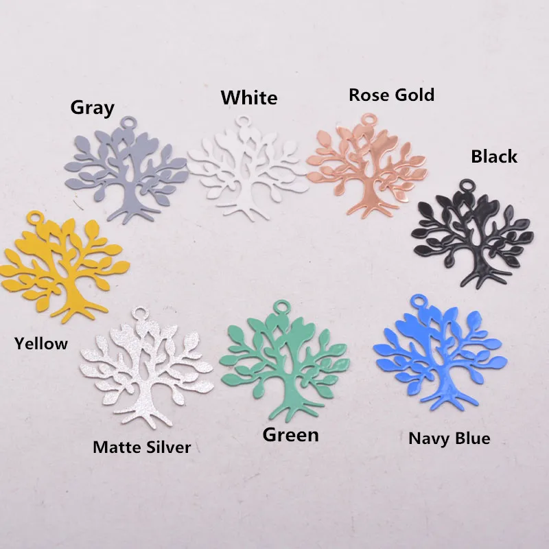 50pcs AC10554 22*23mm Laser Cut Tree Charm Rose Gold Plant Pendants Brass Trees Charms Drop Earrings accessories