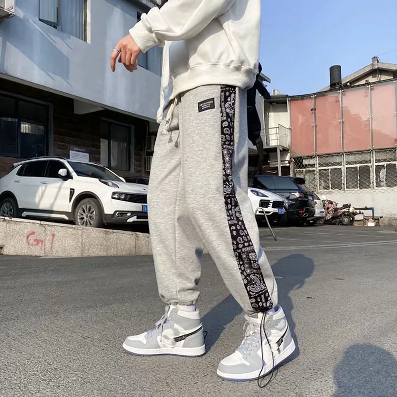 Patchwork Men's Sweatpants Bandana Printed Joggers Knitted Fashion Streetwear Loose Casual Tracksuit Jogging pants orange sweatpants