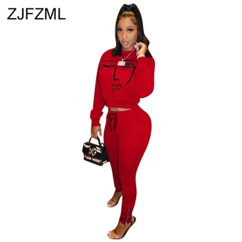 

Character Print Sporty Two Piece Set Tracksuit Women Long Sleeve Crop T Shirts and Zipper Pencil Pants Plus Size Winter Outfits