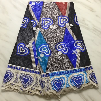 

New Design African Wax Print With Lace High Quality Embroided African Wax Lace Fabric 100% Cotton Nigeria Guipure Wax Lace 5Yds