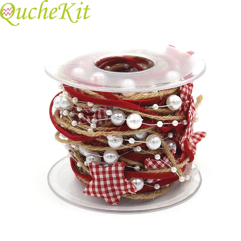 Рождественское украшение, лента, Рождественская елка, сделай сам, красные звезды, жемчуг, веселое украшение для рождественской вечеринки, товары для нового года