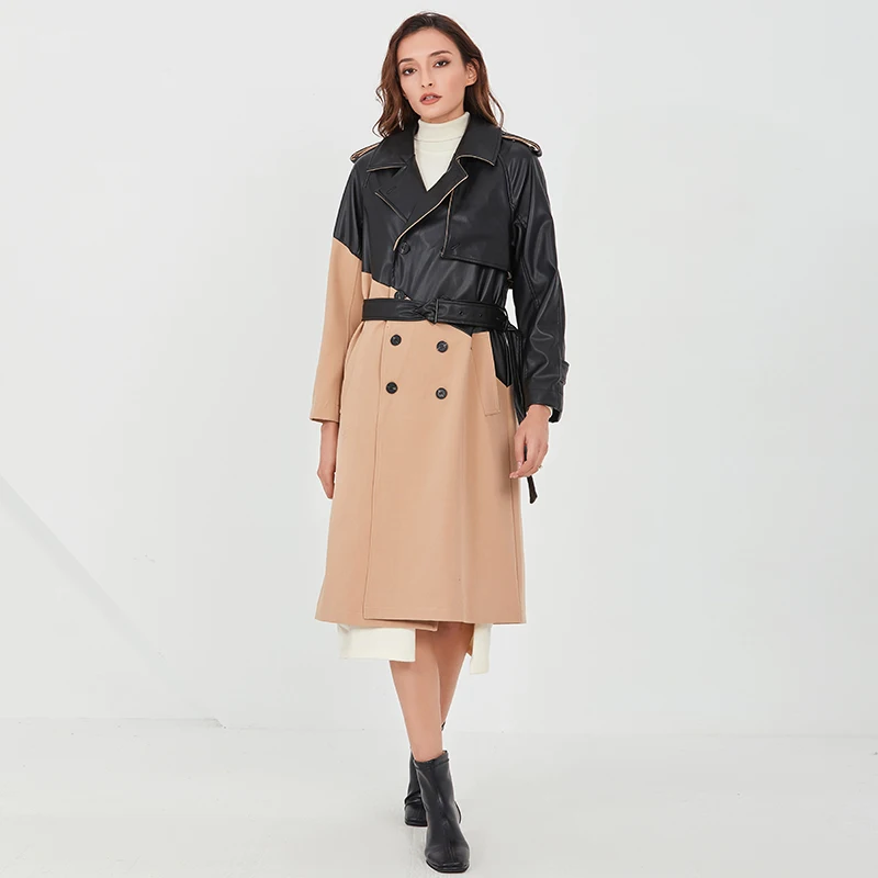 TWOTWINSTYLE Patchwork Windbreaker For Women Lapel