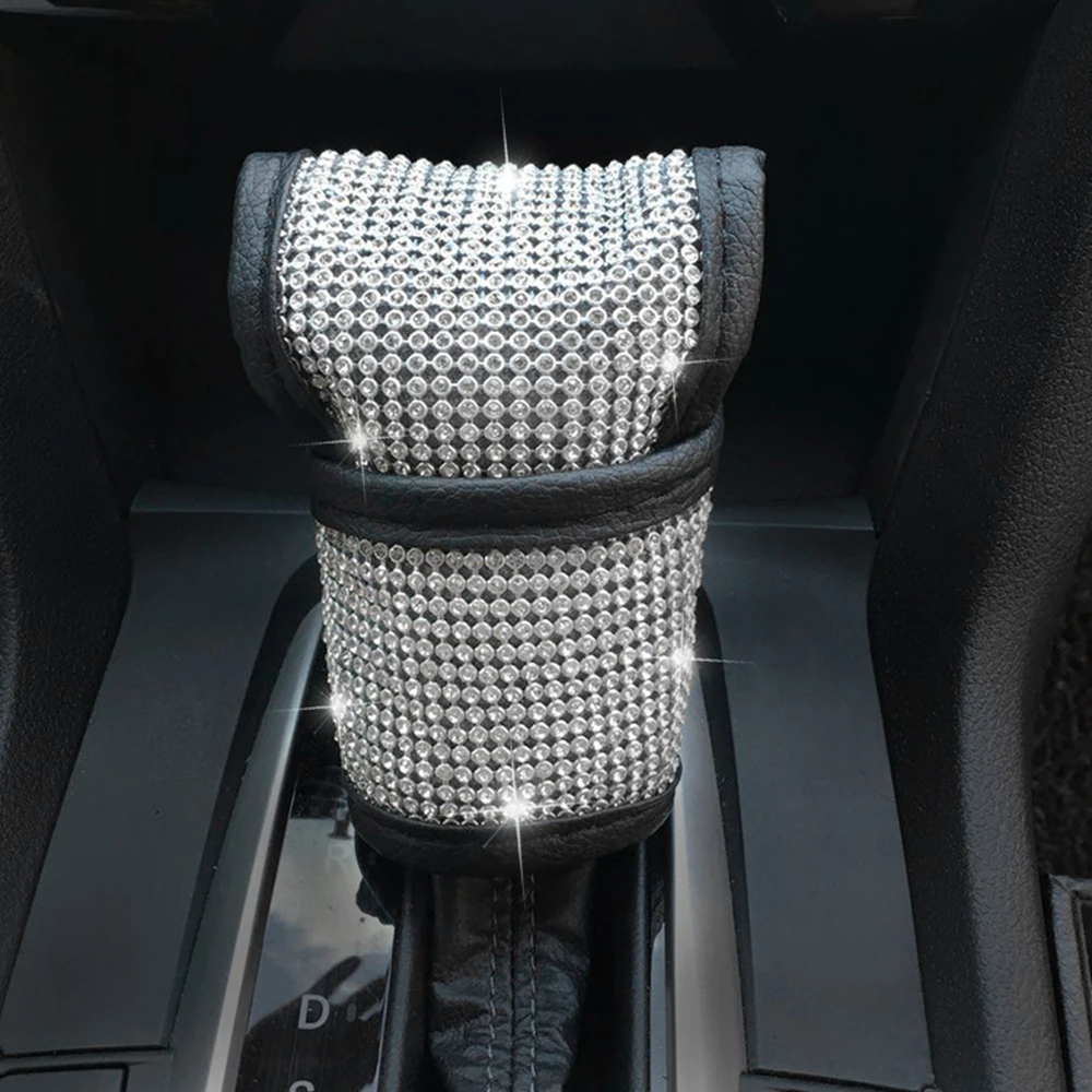 1Shift gear cover Из искусственной кожи авто чехол для рычага переключения передач с кристаллами Bling Стразы для девочек, леди Универсальный - Название цвета: 1Shift gear cover