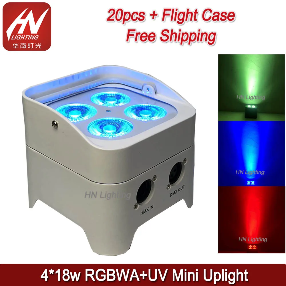 

Free shipping 20XLOT 6x18W battery uplighter rgbwa uv wireless uplighting battery operated freedom par dj S4