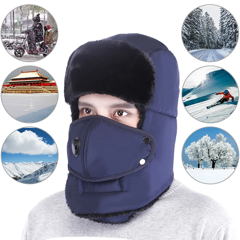 Blue Новые мужские зимние теплые шапки-ушанки, шапка, шарф, женская шапка, лыжная шапка для снежной погоды, шапка с маской Fack, подарки для мальчиков и девочек - Цвет: Blue