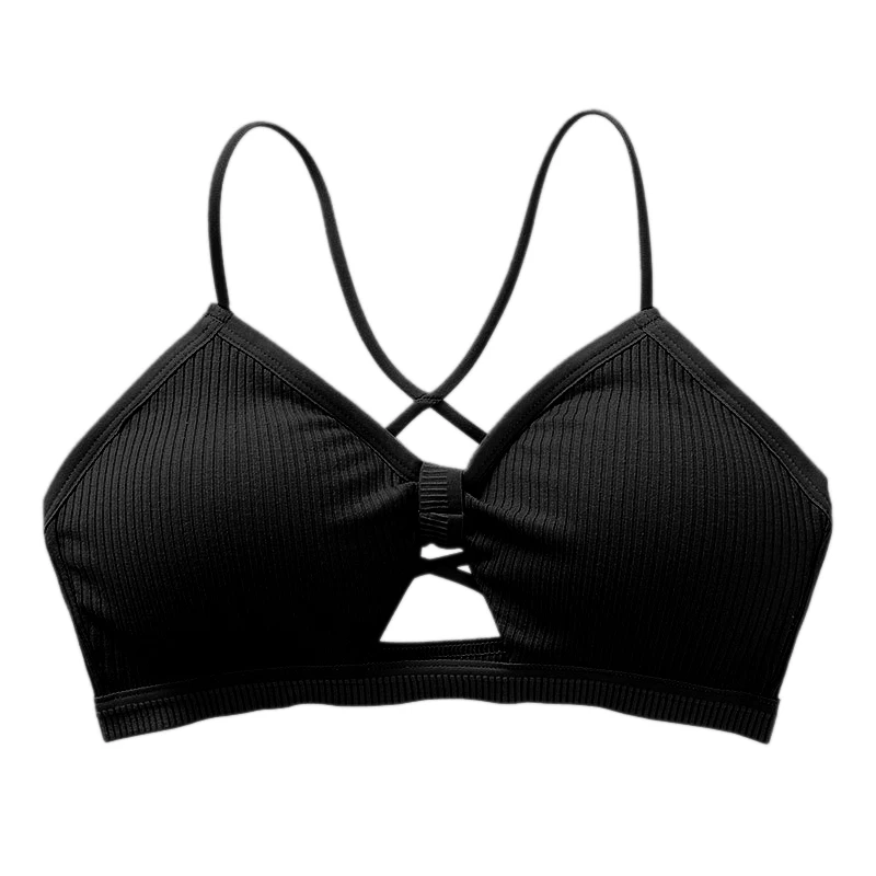 Perfering Bralette, женское нижнее белье, топ, бюстгальтеры, выдалбливают, ребристый бюстгальтер, крест, красота, спина, u-образная форма, без косточек, Модный женский бюстгальтер - Цвет: BLACK