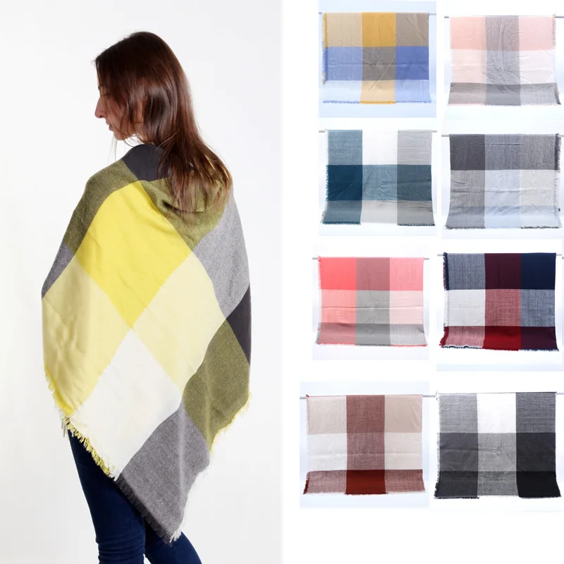 

Models in Europe And America Contrast Color Plaid Kerchief Filmy Gauze Glorious Simple Large ge zi jin Shawl Supply of Goods