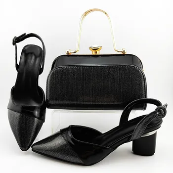 

Black Color Newest Elegant Pointed Toe Party Shoes And Bag Set Italian Pumps Shoes And Bag To Match Set High Quality Woman Shoes