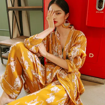 

pajamas women's pure cotton spring and autumn can wear new fashion retro cotton two piece autumn home clothes set