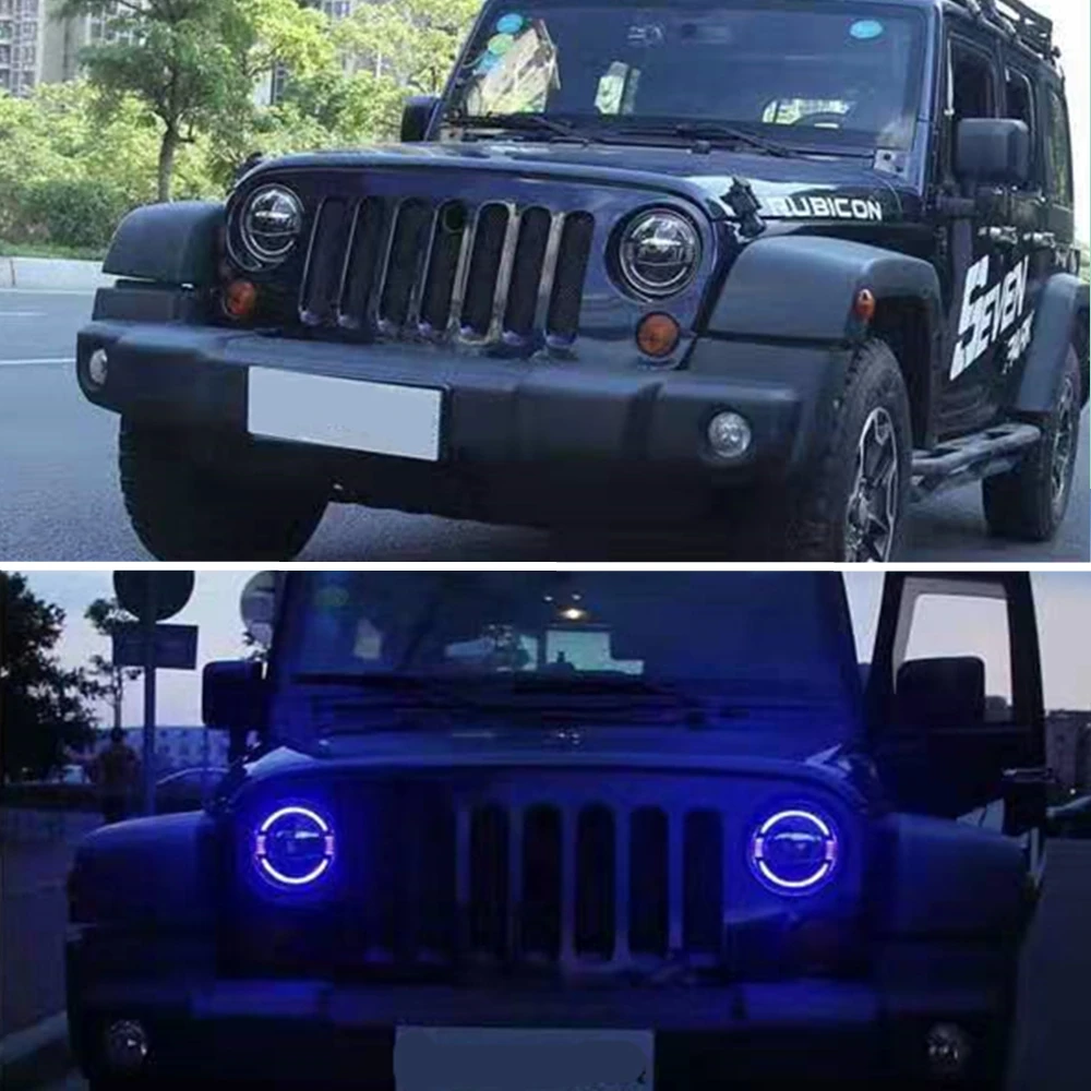 Автомобильные аксессуары светодиодные фары 7 дюймов для Jeep Wrangler JK " белый синий янтарь Halo Фары Для Hummer Lada 4x4 Urban Niva