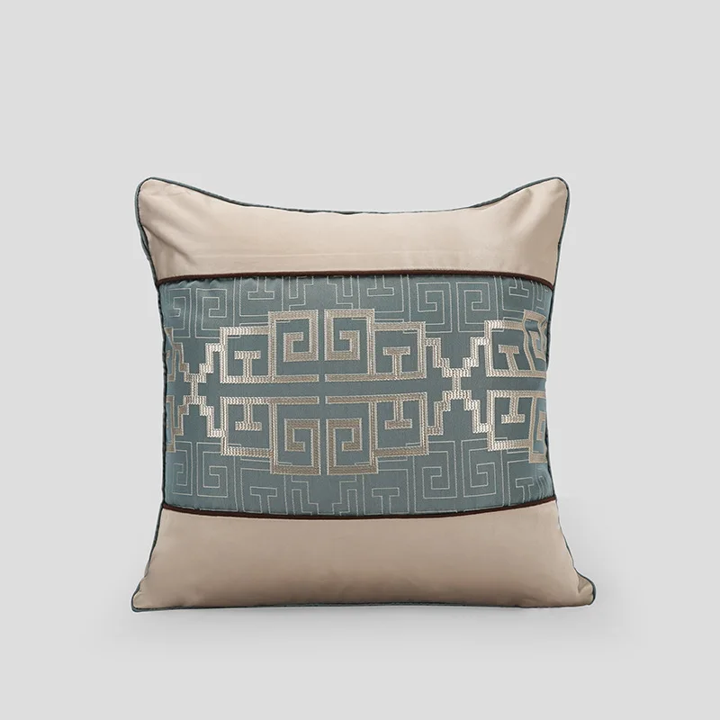 

High-grade New Chinese Style Splicing Cushion Cover Blue Gold Jacquard Waist Pillowcase Home Hotel Decoration Pillow Cover