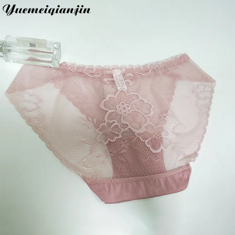 Женские сексуальные трусики, Изысканные трусики с цветочным узором, кружевные прозрачные хлопковые удобные трусики со средней посадкой, Дамское кружевное нижнее белье - Цвет: Pink