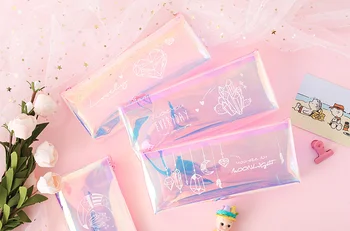 

Creative Stationery Girl's Heart Laser Pen Bag Simple Transparent Pencil Case Small Fresh Color Pen Bag