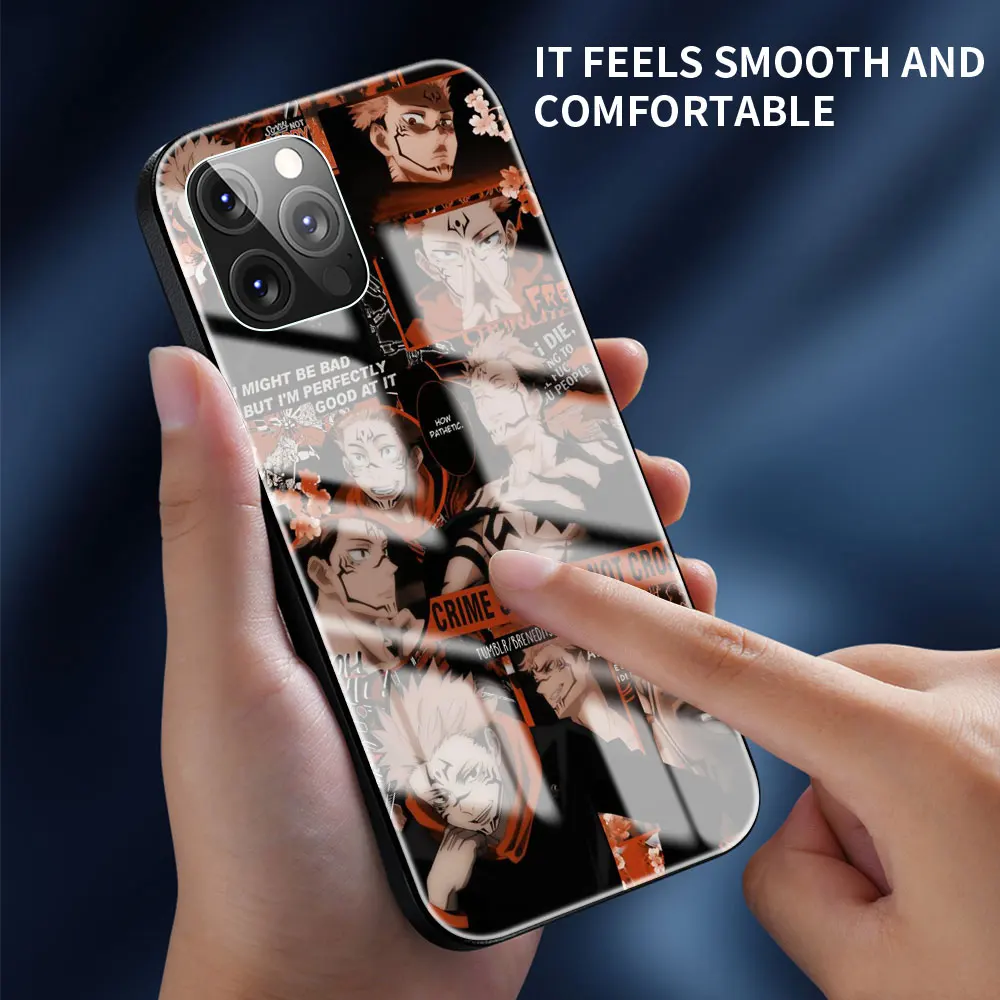 Phone Case For Apple iPhone 11 12 Pro 7 8 XR X 6 6S Plus 5 XS Max SE Tempered Glass Soft Edge Cover Anime Jujutsu Kaisen Phone Case For Apple iPhone 11 12 Pro 7 8 XR X 6 6S Plus 5 XS Max SE Tempered Glass Soft Edge Cover Anime Jujutsu Kaisen