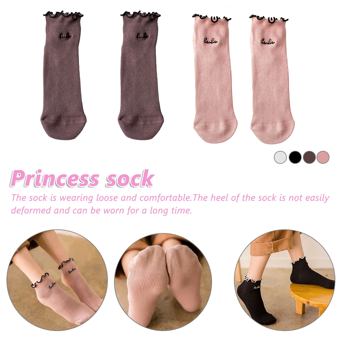 Женские хлопковые однотонные кружевные носки в стиле ретро с оборками; Новинка; носки принцессы с буквенным принтом; Гольфы; носки принцессы; Дышащие носки