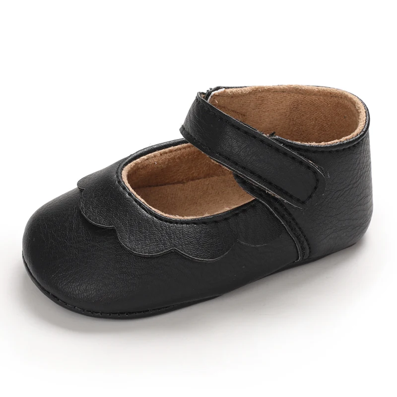 Infant Newborn Baby Girls Princess Non-Slip Floral Border Shoes Toddler Baby Soft PU Leather Prewalker Shoes Solid First Walkers