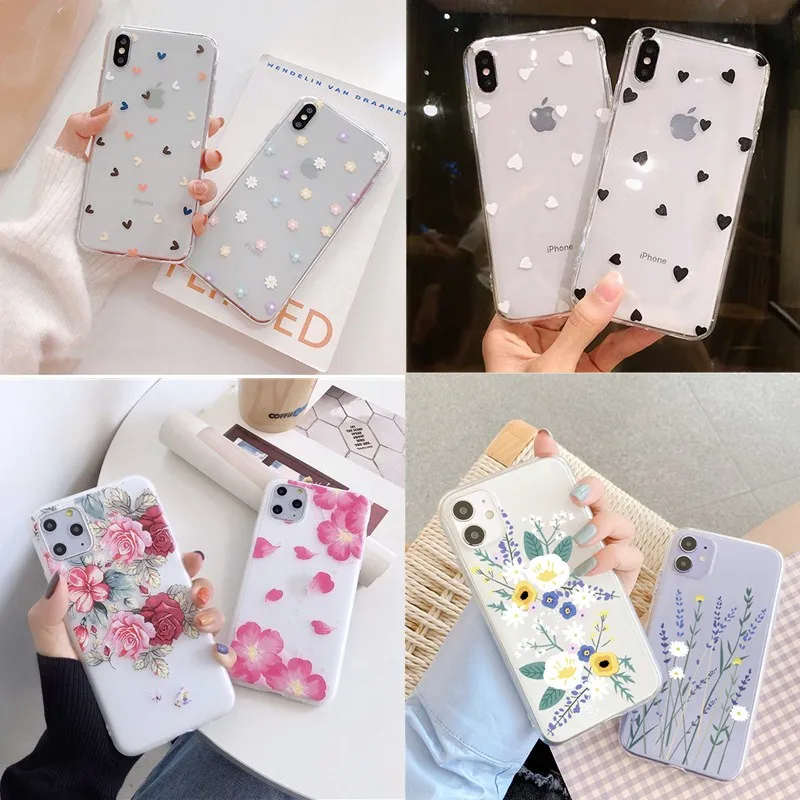 Силиконовый чехол для телефона с тиснением iPhone 11 PRO MAX 6 6S 7 8 Plus 5s 5 SE 2020 цветочный X xr