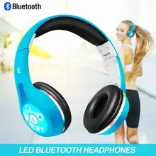 Foldable LED Lights Over the Head Bluetooth Wireless Headphones Headsets Blue