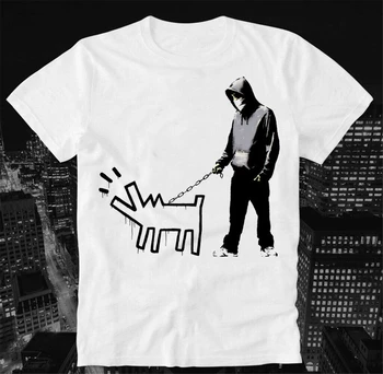 

Tops Tee T Shirt Keith Haring Dog Banksy GRAFITTI GRAFFITI Sprayer Dog Urban Street Art cool O Neck T-Shirt