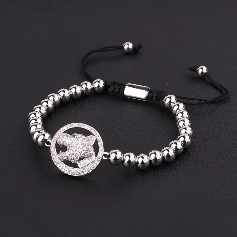 Classic Design Stainless Steel Beads CZ Pave Leopard Charm Handmade Macrame Friendship Bracelet Men Women - Image 2