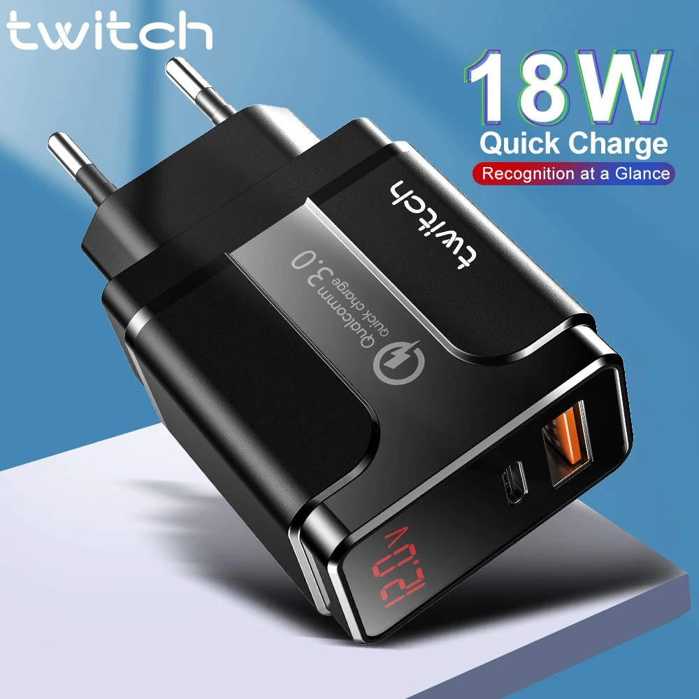 Зарядное устройство USB Twitch 18 Вт со светодиодным дисплеем быстрая зарядка 3 0 PD QC