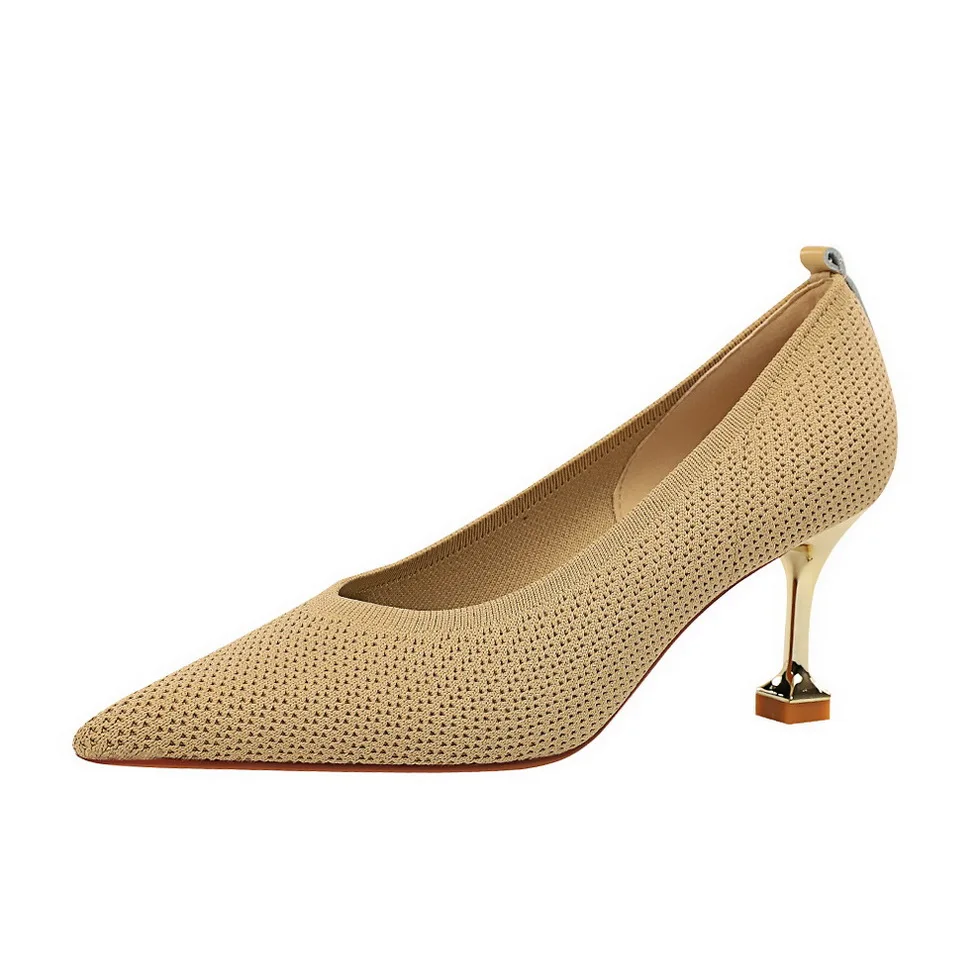 Fashion simple high-heeled woven shallow mouth, pointed toe trend, all-match women's shoes, high-heeled shoes, single shoes