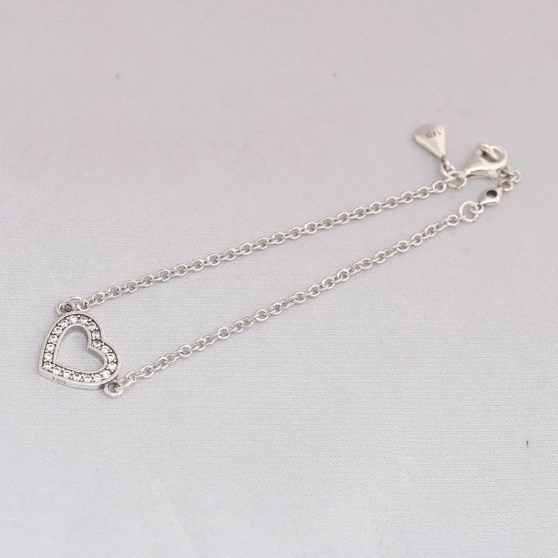 925 пробы серебро браслет символ любви с кубического циркония Звено Цепи Браслет Fit Для женщин бисера браслеты с подвесками сделай сам, ювелирное изделие