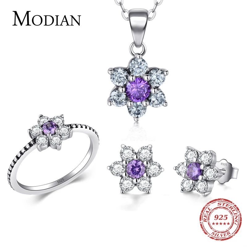 

Modian Classic Real 100% 925 Sterling silver Ring & Earring Fashion Crystal Clear Stud Earrings For Women Wedding Jewelry Sets