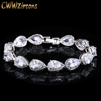 

CWWZircons 2020 Fashion Womens Accessories Luxury Cubic Zirconia Water Drop CZ Stone Bracelet for Bridal Wedding Jewelry CB135
