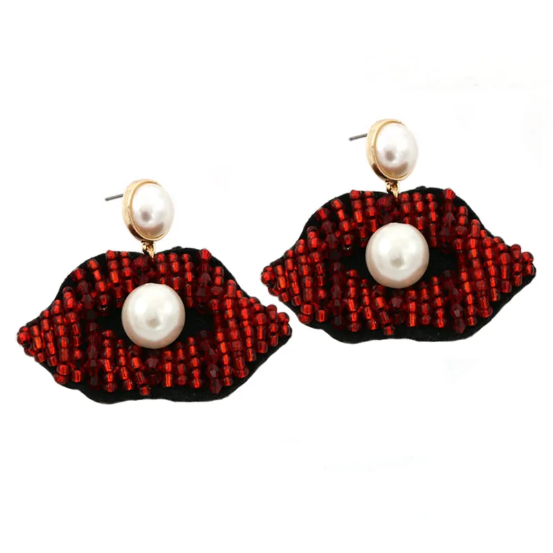 

Oorbellen Lip Earrings For Women Drop Earrings Red Beads Crystal Handmade Statement Earrings New Jewelry Woman Charm accessories