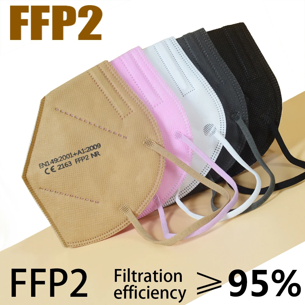 Máscara facial y para la boca FFP2, mascarilla con filtro 200 fp2, antipolvo, estándar de la UE, 5-95% Uds., envío rápido, color negro o blanco