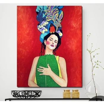 

Nordic Poster Holding Leaves Girl Canvas Painting Posters Prints Marble Wall Art Painting Decorative Pictures Modern Home Decor