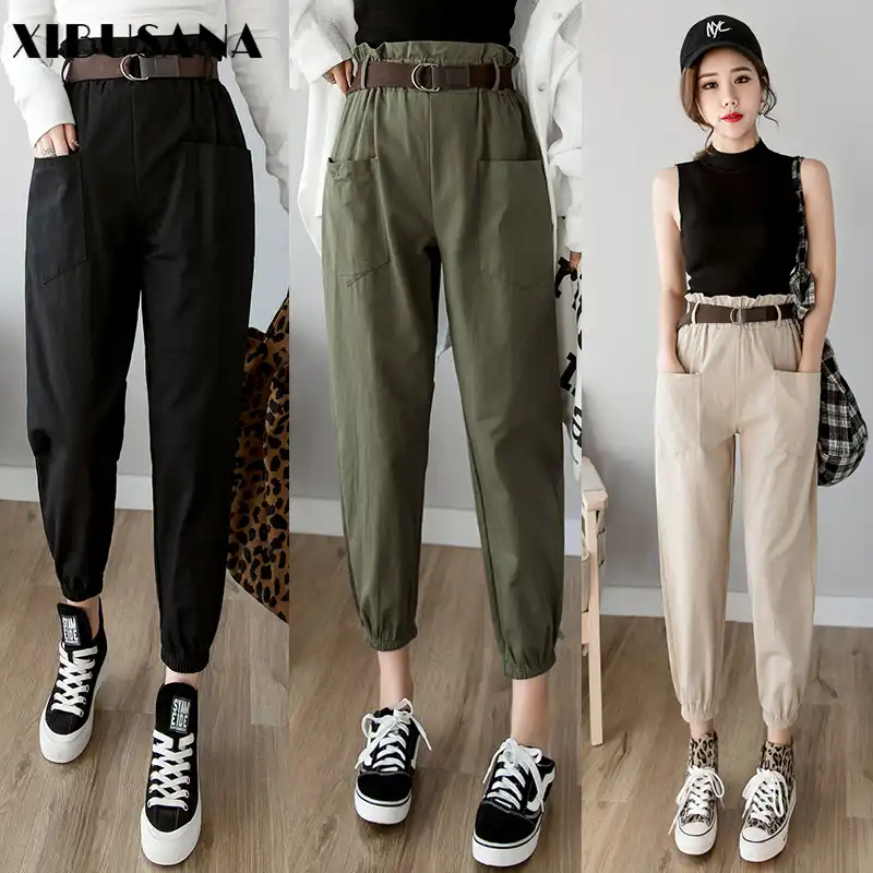 Celana Wanita 2020 Musim Semi Musim Panas Fashion Wanita Solid Tinggi Pinggang Longgar Celana Harem Pensil Celana Kasual Celana Streetwear Celana Pendek Dan Celana Kapri Aliexpress