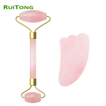 

Dropshipping Guasha Facial Massager Gouache Scraper 100% Natural Rose Quartz Stone Massage Roller Guasha Massage Tools RuiTong