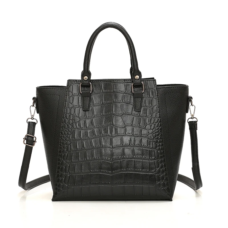 Роскошная сумка-трапеция из крокодиловой кожи, Женская дизайнерский сумка-мешок, сумки высокого качества из лакированной кожи, сумка на плечо известных брендов - Цвет: Черный