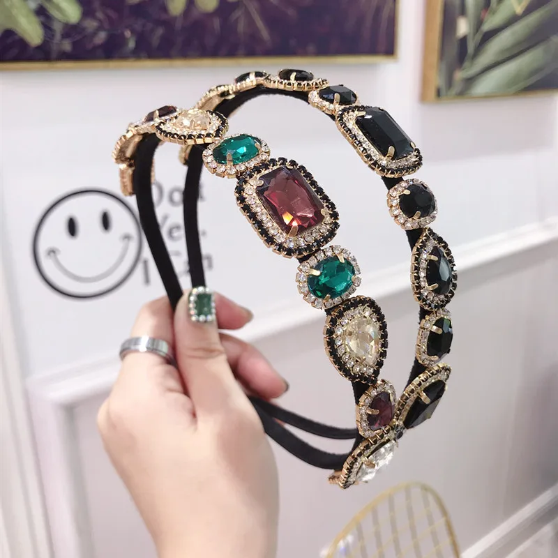 

Haimeikang New High-end Hair Accessories Korean version of Rhinestones Super Flash Alloy Color Diamond Fine Side Headband