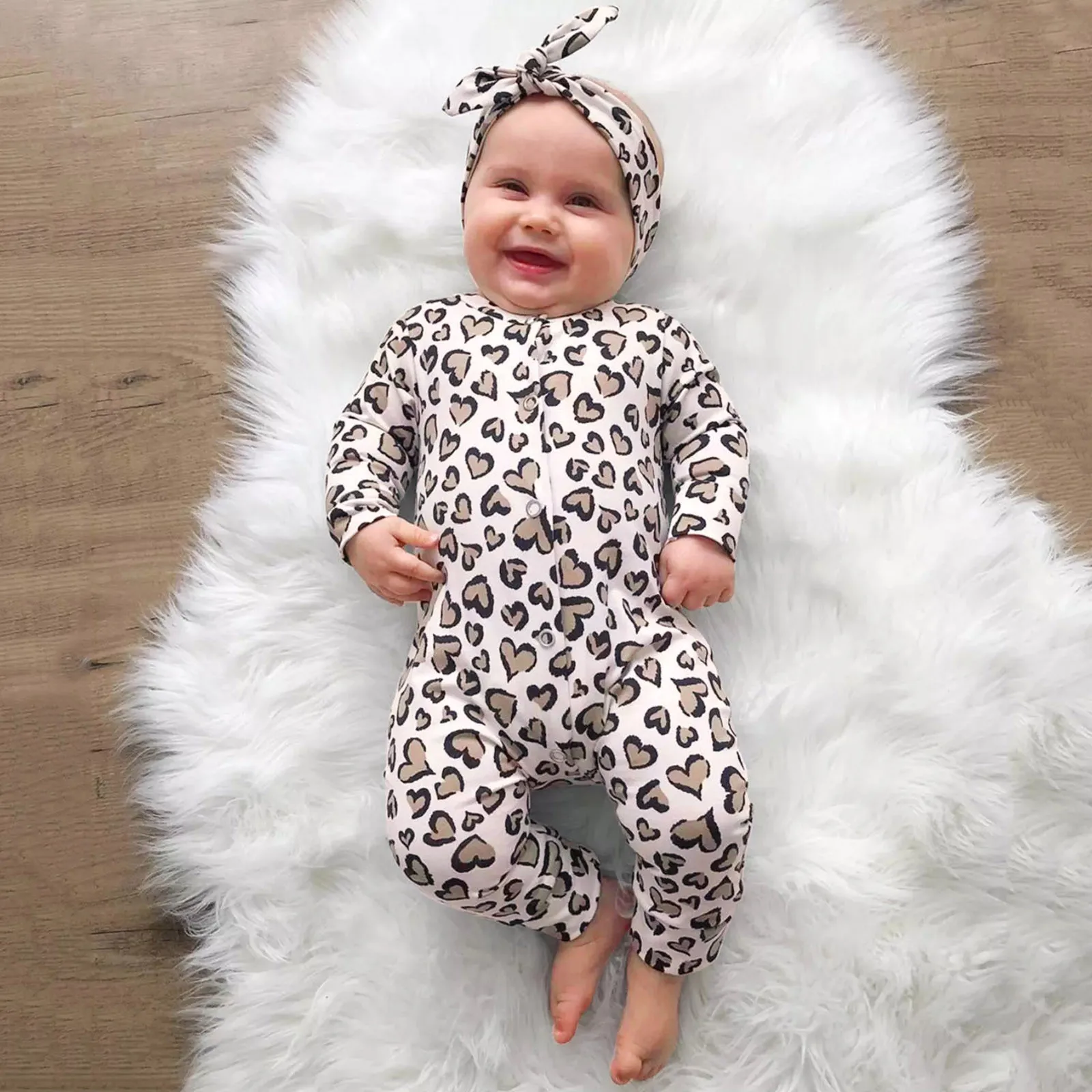 Pelele de bebé para Primavera, conjunto para recién nacido, niño y niña, mono con cinta para cabello con estampado de corazón de amor, ropa para bebé