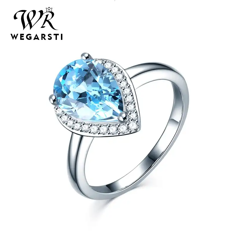 WEGARASTI серебряное кольцо 925 пробы женское аквамариновое с каплями воды Трендовое