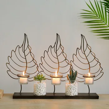 

Nordic Gold Candle Holders Iron Tabbe Candlestick Arrangements Leaf Tea Light Holder Romantic Bougeoir Candlelight Dinner FC320
